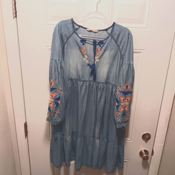 Dresses & Skirts - Given Kale Women's Dress XL Balloon Sleeves Embroidered Boho Tassel Flirty